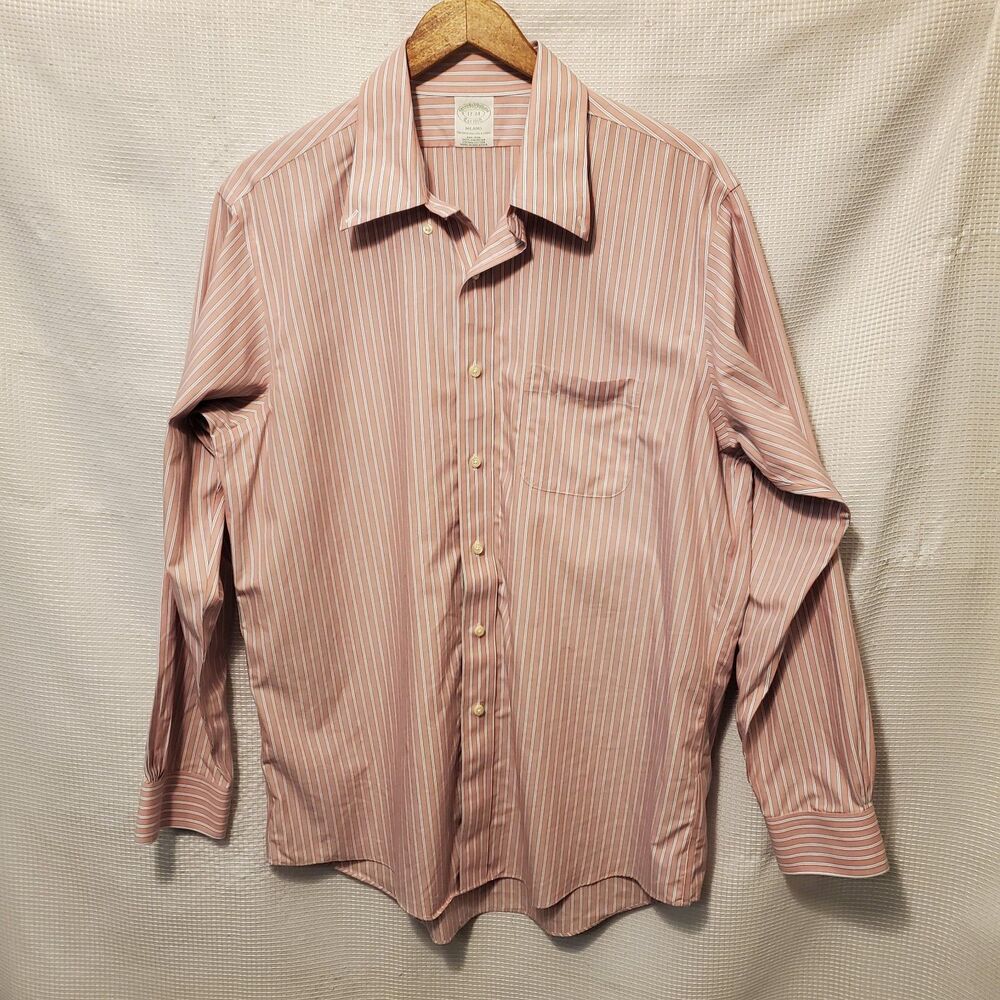 VTG Brooks Brothers Original Polo Shirt Mens 17-34 Pink Blue Made In USA Oxford
